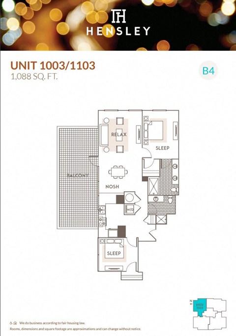 2 Bedroom 2 Bathroom floor plan Fat Hensley Chicago, Chicago, 60654
